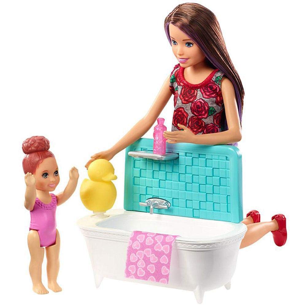 Barbie FXH05 Babysitters Inc Playset with Bathtub, Babysitting Skipper Small Toddler Doll with Button to Move Arms, Multicolour โ image 1