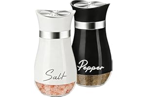 4 oz Salt and Pepper Shakers Set, Glass Shaker Bottom with Stainless Steel Lids, Refillable Spice Jars for Kitchen, Camping, 