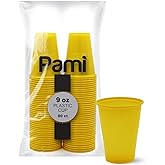 PAMI Colorful 9oz Plastic Party Cups [Pack of 80]- Disposable Drinking Glasses Bulk- BPA-Free Colored Cups For Water, Iced Tea, Jello, Cocktails, Beer & Cold Drinks- Throw-Away Plastic Cups, Yellow