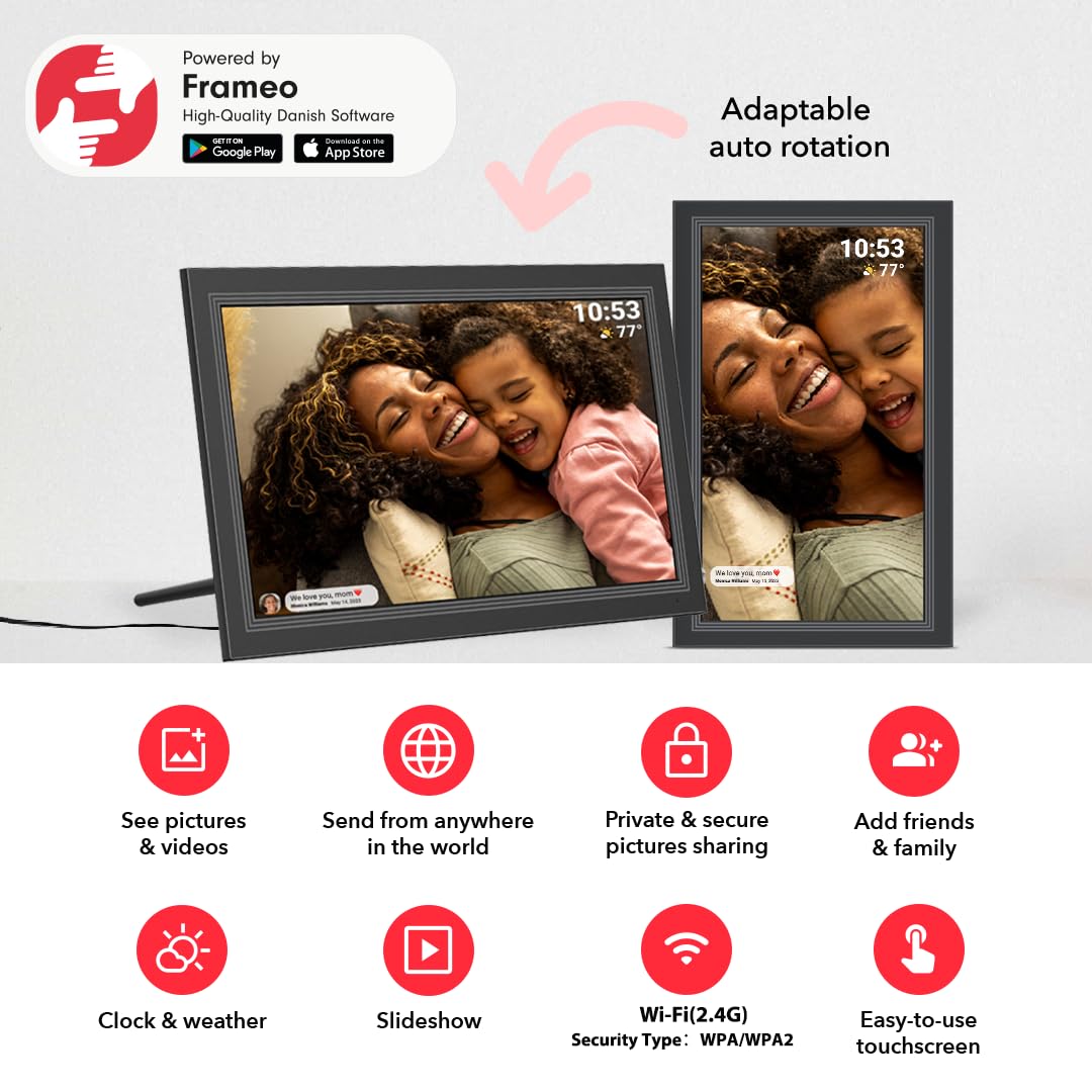 FRAMEO Digital Picture Frame- 15.6inch Digital Photo Frame with 1920 * 1080 IPS Touch Screen HD Disply,Built-in 32GB Storage,Wall-Mounted,Digital Frame Share Photos and Videos via Frameo App