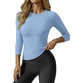 Neer Women's Workout Tops 3/4 Sleeve Compression Shirt Athletic Gym T-Shirt Yoga Running Fitted Crew Neck Basic Tee