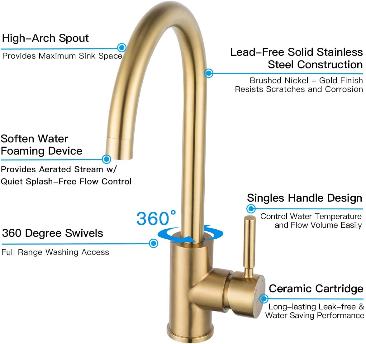 Bar Kitchen Sink Faucet Brushed Gold GAPPO Lead Free Single Handle Bathroom Faucet Prep Kitchen Faucet in Stainless - - 