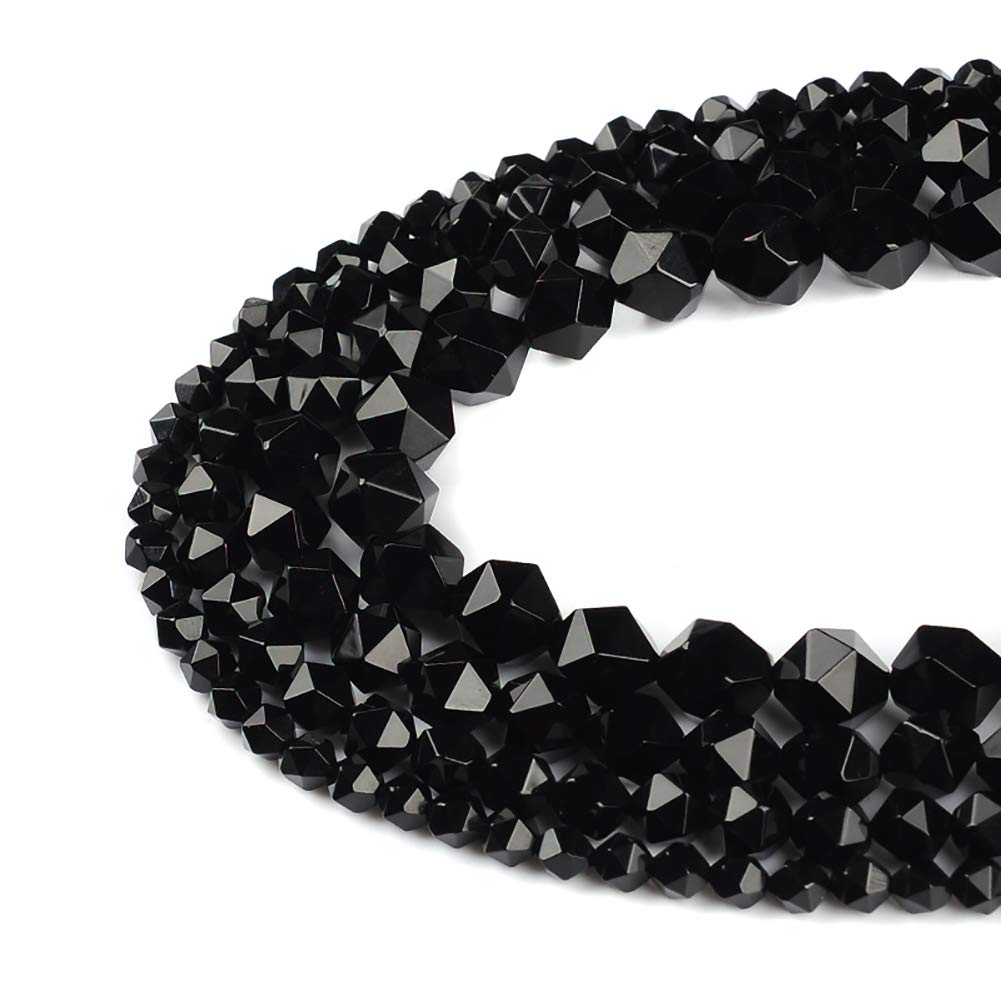 Ruilong AA+ Grade Faceted Beads Natural Stone Beads DIY Precious Gemstone Loose Strand Beads for Jewelry Making (Black Agata, 8MM)