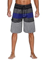 unitop Men's Quick Dry Striped Print Swim Trunk