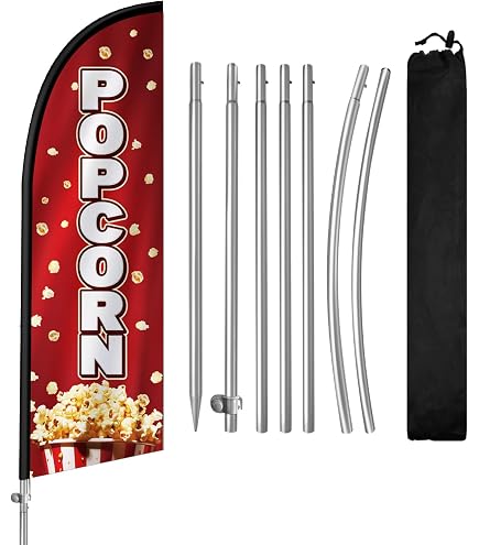 Bandiera Pubblicitaria A Forma Di Popcorn – Rosso/Bianco – Senza Vento – 2.5′ X 11.5′ – Trade Winds