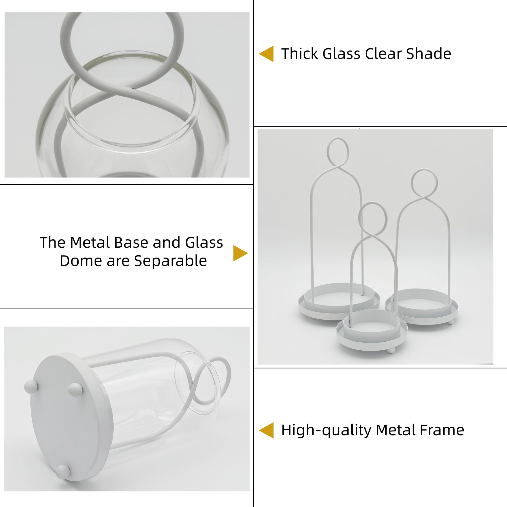 3 Pack Metal Candle Holders with Glass Dome, 5.5