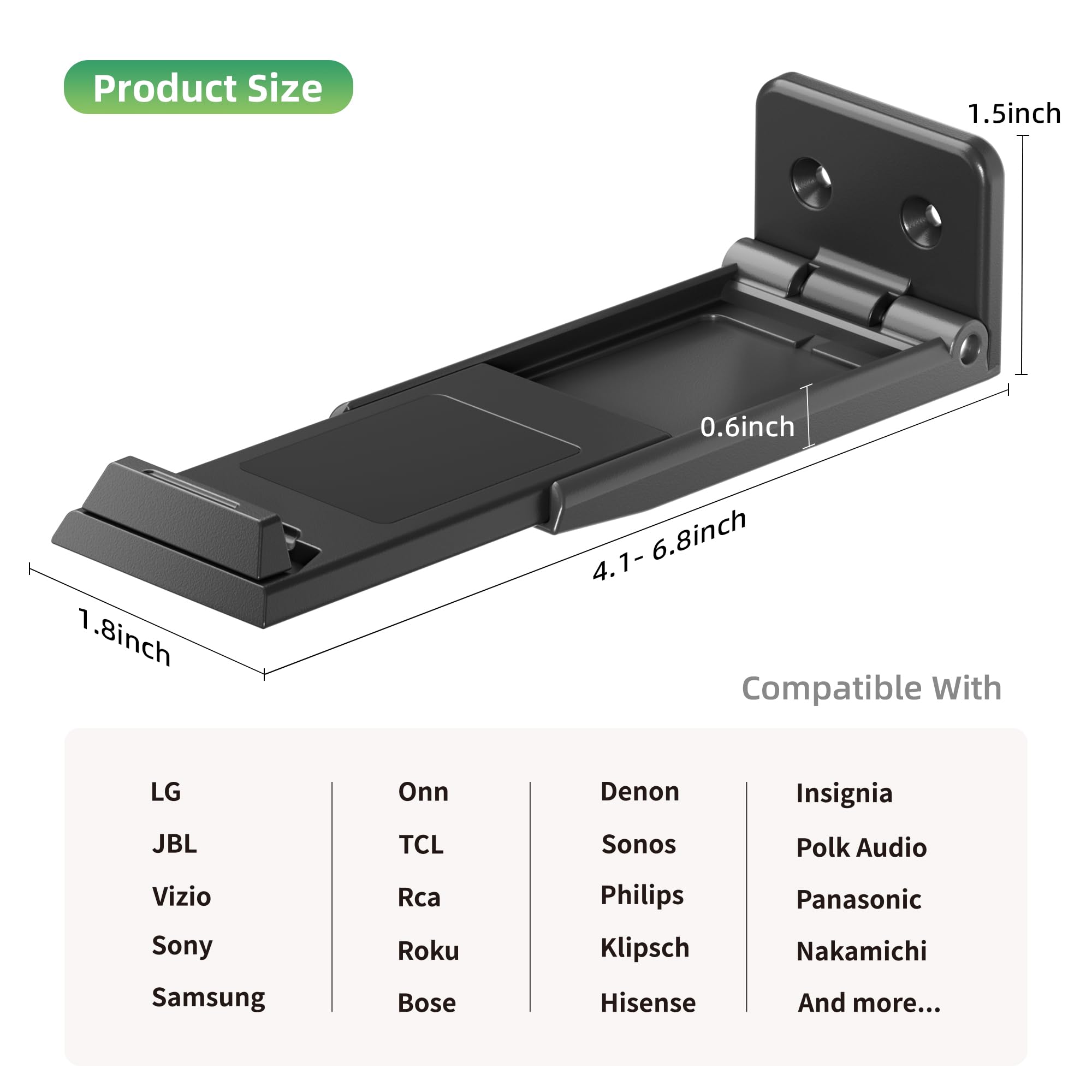 ELETIUO Soundbar Mount,Universal Dual Soundbar Wall Brackets Hold up to 30 Lbs, Adjustable & Extendable Length from 3.5”-6.1”,Anti-Drop Sound Bar Mount for Most of Soundbars,Black