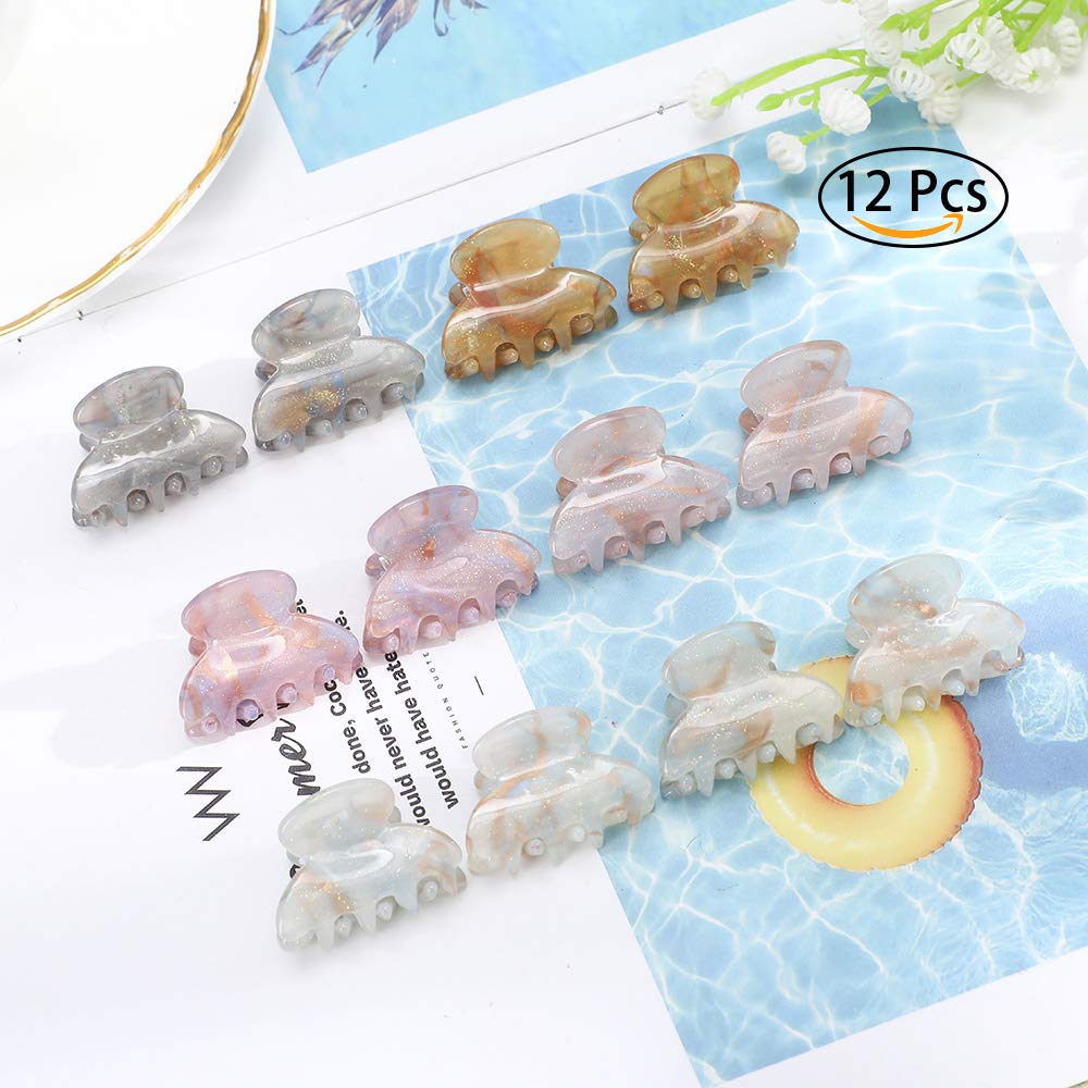 Claw Hair Clips Jaw Clamps - 12PCS Small Hair Claw Jaw Clamp for Thin Hair Styling Accessories Classic Hair Clamp for Women Girls (Sequins) : Beauty