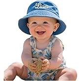 Personalized Embroidered Baby Sun Hats, Custom Kids Name Bucket Hat for Toddlers, UPF 50+ Sun Protection Wide Brim Summer Swim Beach Bucket for Newborn Boys Girls, Travel Vacation Picnic Child Sunhat