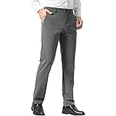 Plaid&Plain Men’s Slim Fit Dress Pants Stretch Dress Pants