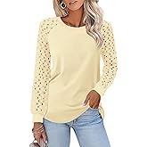 Minetom Womens Lace Tops Long Sleeve Shirts Casual Dressy Blouses Trendy Fall Fashion Outfits Clothes