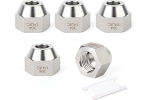 TAISHER 2PCS Forging of 304 Stainless Steel SAE 45 Degree JIC Flare Tube Fitting, 1/4" JIC Male Flare Nut Air Conditioning Pipe Extension Butt Tube JIC Flare Nut