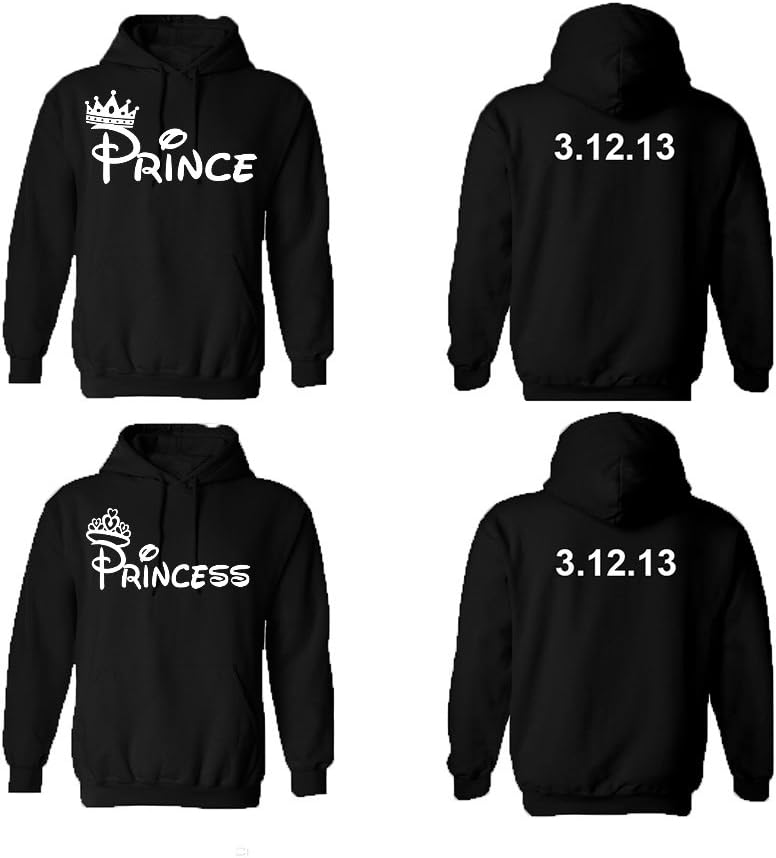 Prince Princess Couple Hoodies, Custom Dates on The Back. Customize it!