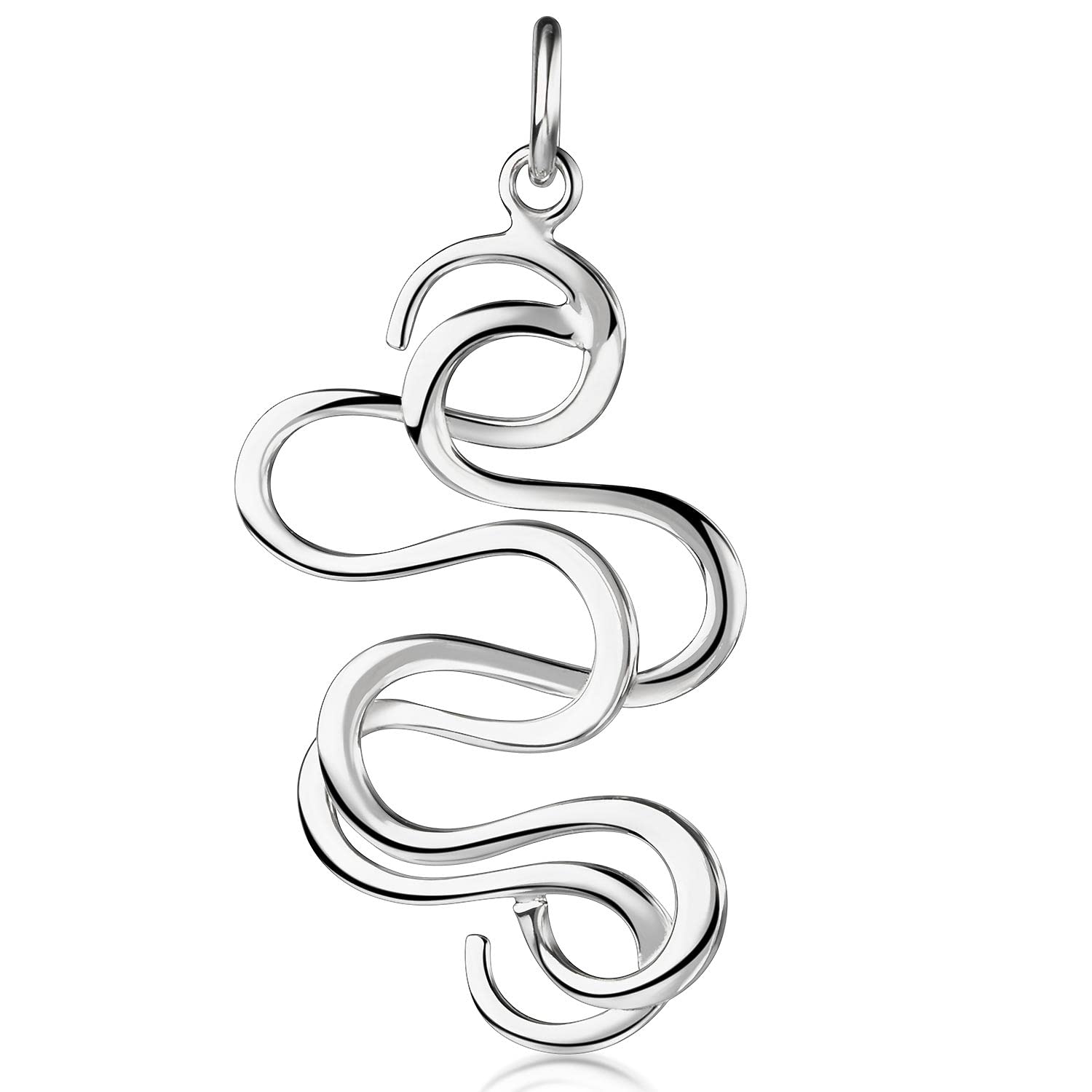 MATERIA 925 Sterling Silver Large Modern Curved Fire Flames Love Pendant