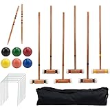 Crown Sporting Goods Six Player Deluxe Croquet Set with Sturdy Black Carrying Bag