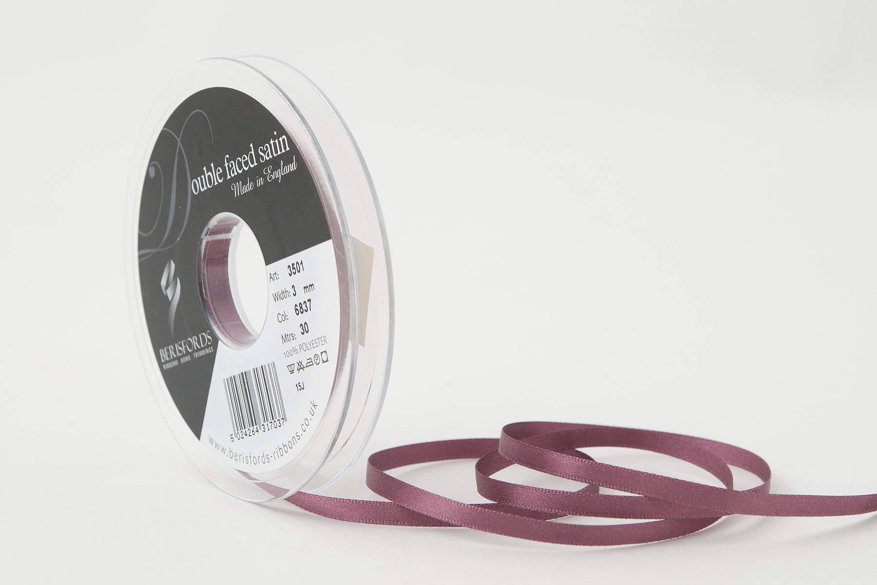 Berisfords Double FACE Poly Satin Ribbon, Grape, 5 mm