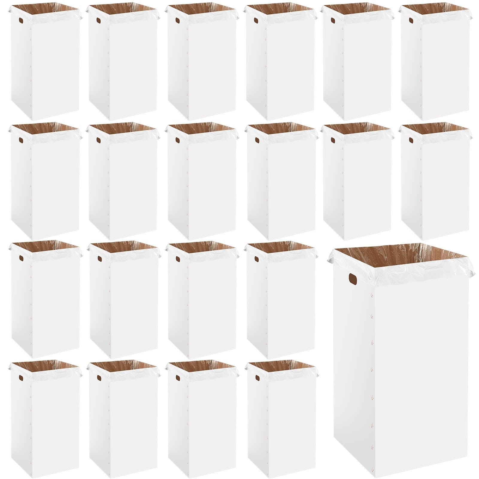 Photo 1 of Nosiny 20 Pcs 50 Gallon Disposable and Reusable Corrugated Cardboard Trash Cans for Events, Recycling Bins Bulk with Trash Bags,Cardboard Garbage Boxes for Parties,18" x 18" x 36" (White)