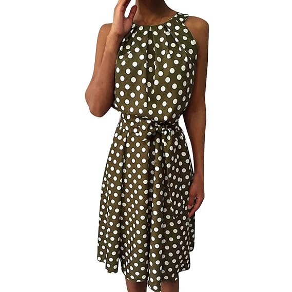 Sannysis Damen Gepunkte Chiffon Kleider Ärmelloses Sommer Lose Strandkleid Knielang Rockabilly Cocktailkleider Casual Freizei