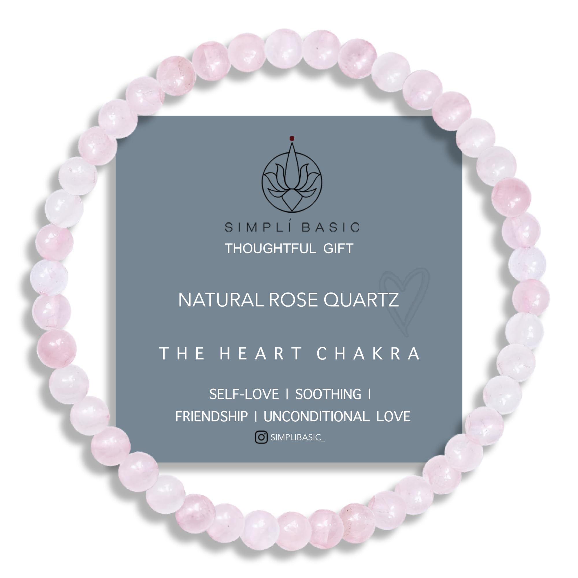 SIMPLÍ BASIC Natural Rose Quartz Healing Gemstone Bracelet 4mm Bead | Womens & Mens | Romantic Love Crystal | Happiness |Self Love | Inc Gift Box
