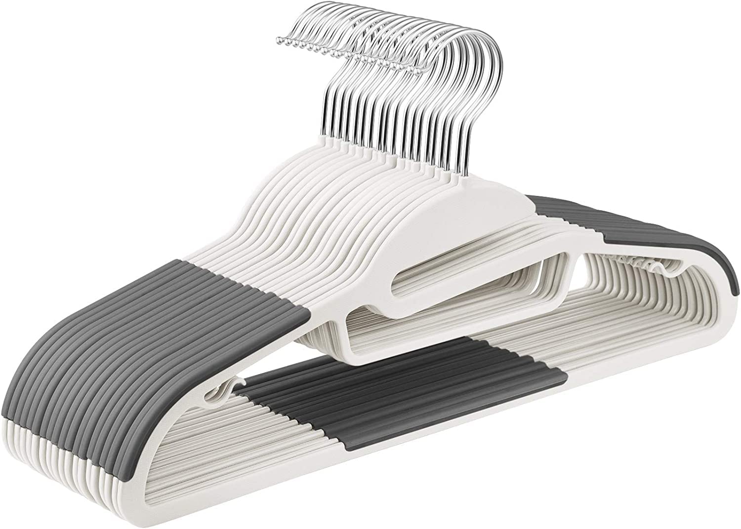 Addis Non Slip Plastic Clothes Hangers 42cm, Pack of 20, Strong durable capacity, for all garments coats shirts suit jackets trousers, White Grey, One Size