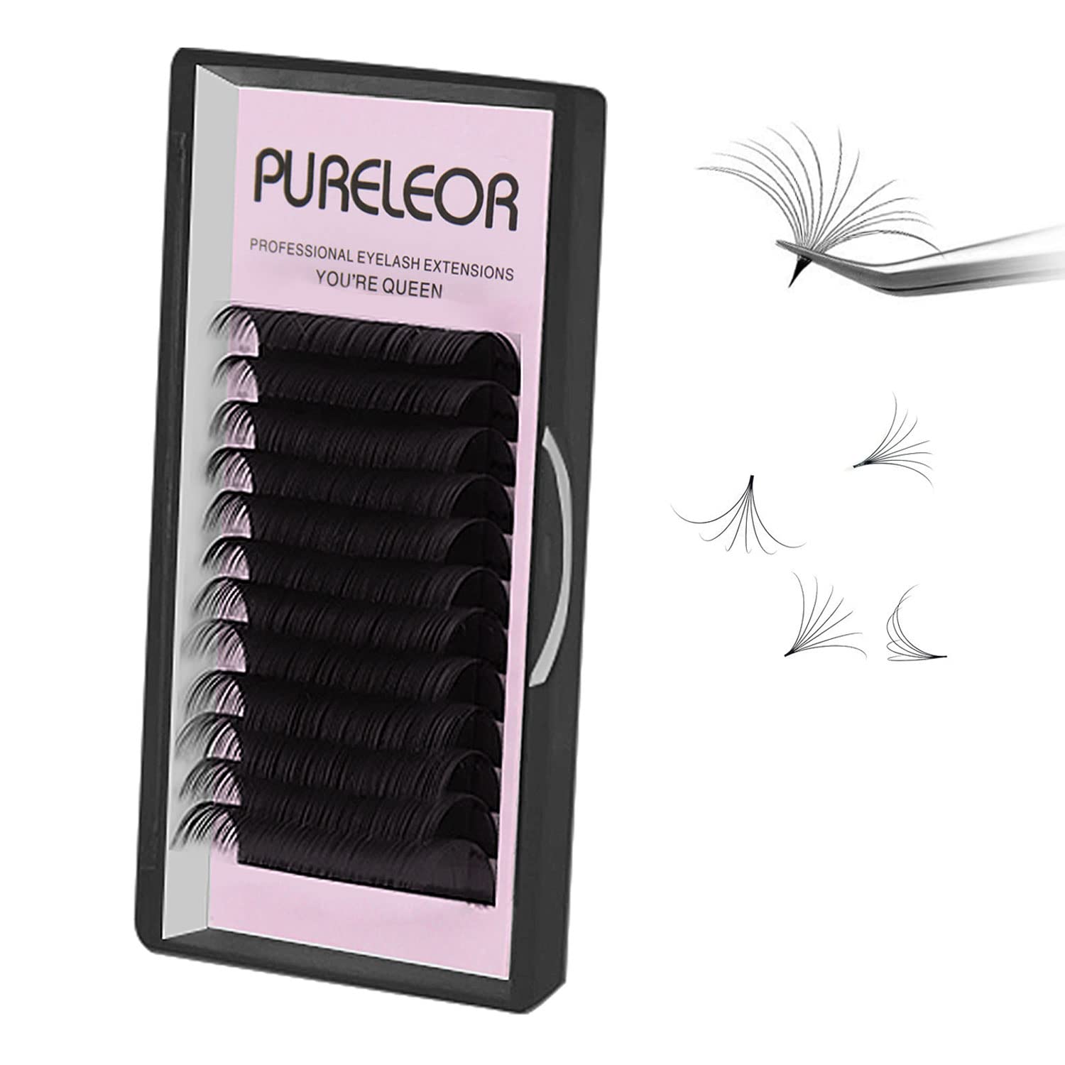 Easy Fan Lashes 0.07 C Curl Mixed Tray 14-20mm 2D-20D Volume Eyelash Extensions Easy Fanning Russian Lashes Individual Lash Extension（0.07C-mix14-20mm）