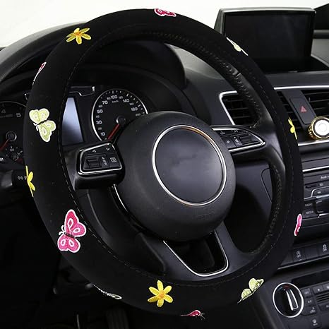 Sewing Butterfly Stitch Ladies Girls Women Car Steering Wheel Coversuniversal 15 Inchz004 Black
