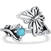 APOTIE Silver Dragonfly Butterfly Turquoise Ring - S925 Insect Branch Open Rings Jewelry Gifts for Women