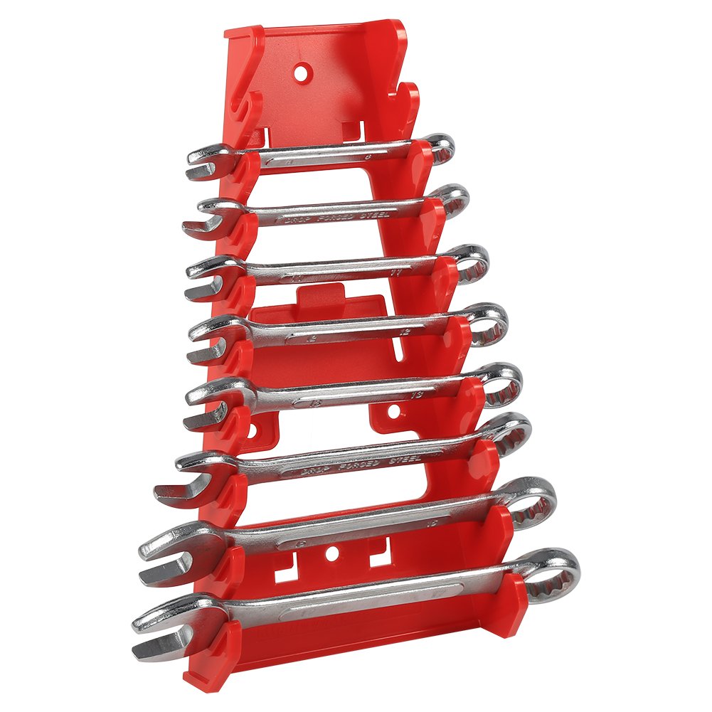 Fdit 9 Tool Standard Wrench Organizer Plastic Slot Universal Wrench Holder Rack Gripper Stubby Wrench Storage Organizer Wrenches Keeper Red