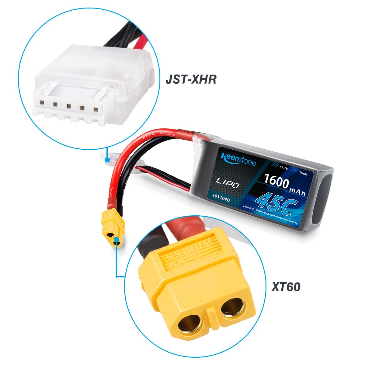 Keenstone 3S LiPo Battery 45C 1600mAh 11.1V w/ XT60 Plug Voltage Meter & Battery Power Indicator for RC Boat Heli Airplane UAV Drone FPV