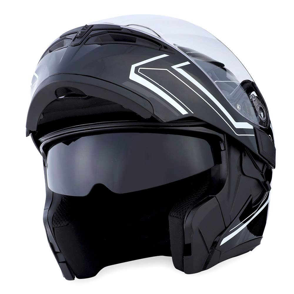 1Storm Motorcycle Modular Full Face Helmet Flip up Dual Visor Sun Shield: HB89 Arrow White