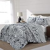 Lush Decor, Full Queen, Navy Aubree Quilt Paisley