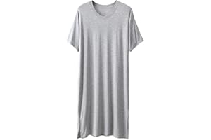 POPO PEA Mens Nightgown Nightshirt Sleep Shirts Night Gown Sleeping Lounge Comfy Stretchy V Neck Short Sleeve