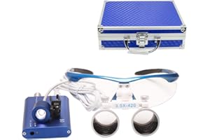 COSPNT 3.5x420MM Binocular Loupes Led Magnifier with Illumination Led Head Light Lamp Lab Equipment + Aluminum Box (3.5X, Blue)