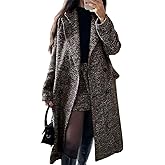 chouyatou Women's Winter Casual Herringbone Wool Coat Double Breasted Notch Collar Dressy Long Trench Coat