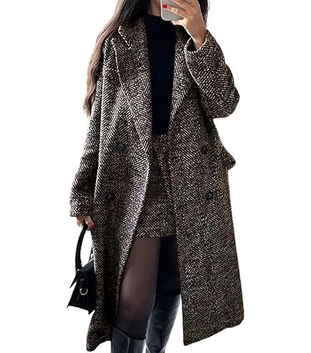 Amazon.com: SOMTHRON Women's Houndstooth Trench Coat Notch Lapel