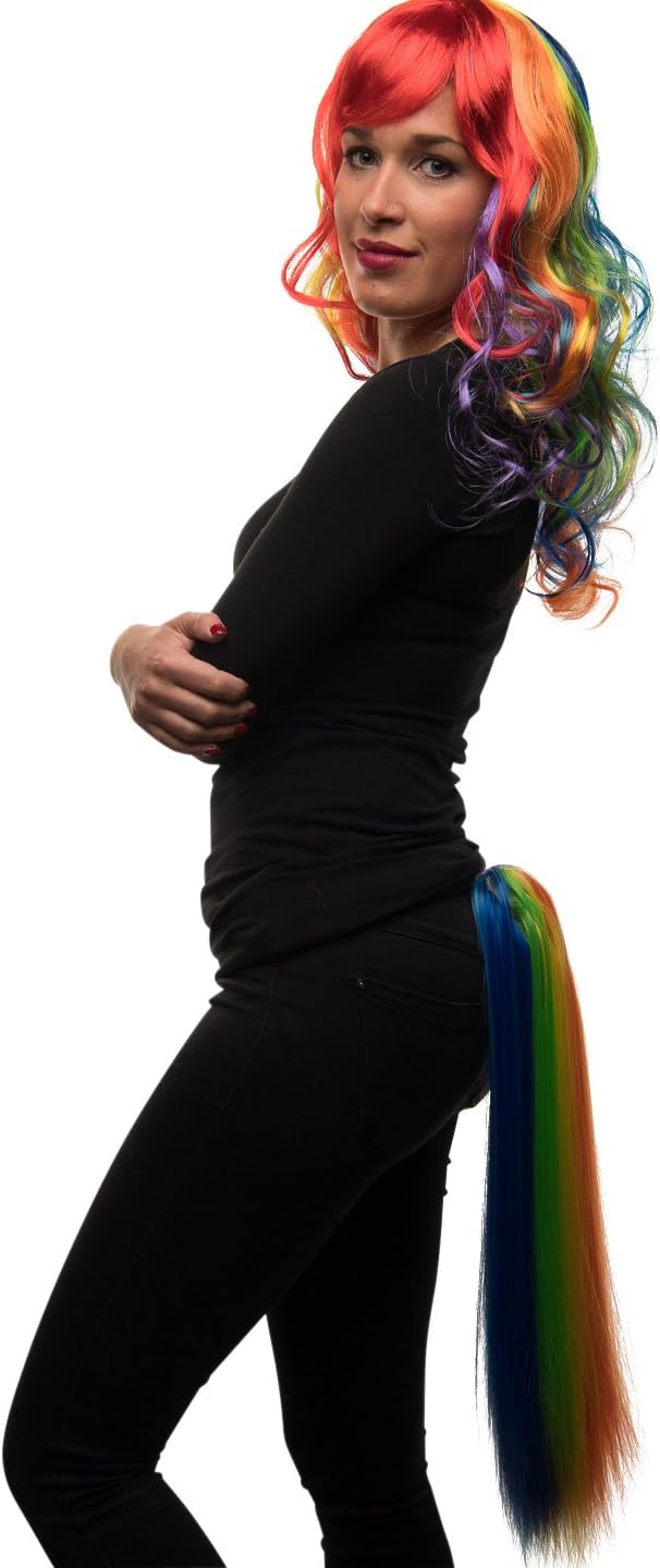 Balinco Unicorn Costume Set: Rainbow Unicorn Wig, Headband, Ponytail for Adults Unisex, Carnival & Fancy Dress - Image 3