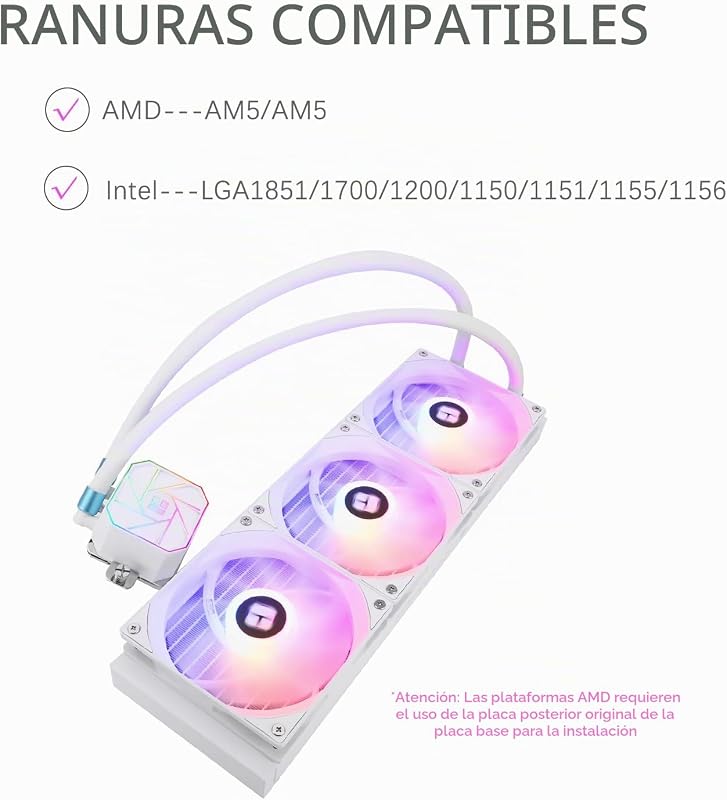 TR-Thermalright Aqua Elite 360 White V3 Full Water Cooling Cold Specification AIO PC Cooler, 3x120mm ARGB Cooler, instalação simples, compatível com AM5/AM4, LGA1851