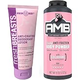Ladies No Sweat Bundle: Fresh BREASTS Lotion, 3.4oz - The Solution for Women and Lady Anti-Monkey Butt Body Powder, 8oz