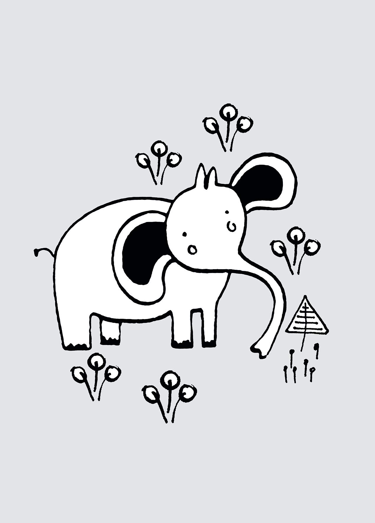 Komar Scribble Elephant Wall Picture | Poster, Picture, Living Room, Bedroom Decoration, Art Print | Without Frame | P104D-50x70 | Size: 50 x 70 cm (width x height) — image 1