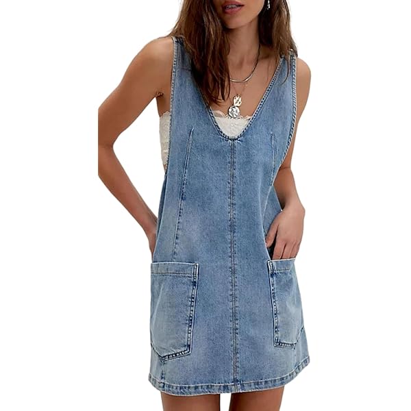 Nasty Gal The Denim Halter Neck Waistcoat Dress at Amazon Women's Clothing  store