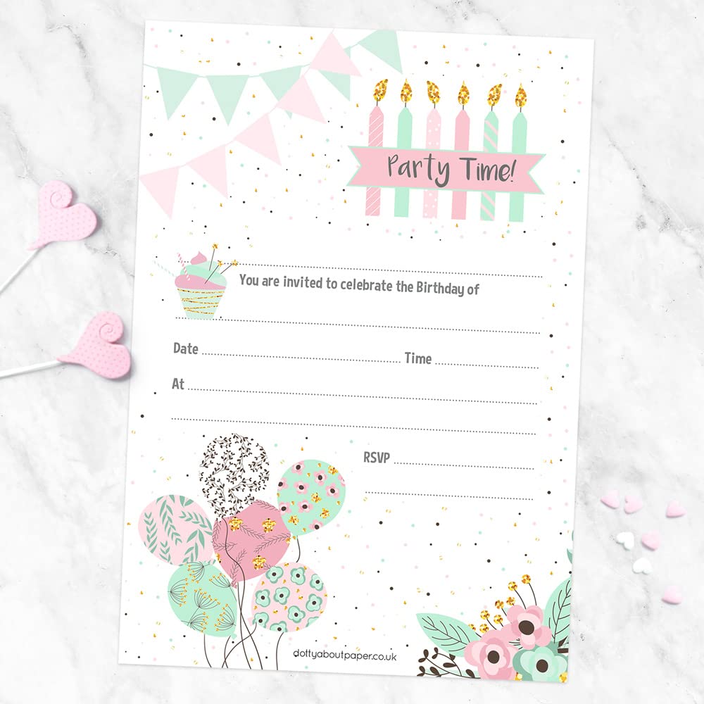 Dotty about Paper Pretty Pastel Party - Invitation Notelet 143 x 205mm, Perfect for Girls/Boys Kids Birthdays, Celebrations, Parties Pack of 20 - Envelopes Included. Easy to Send (28 0004)