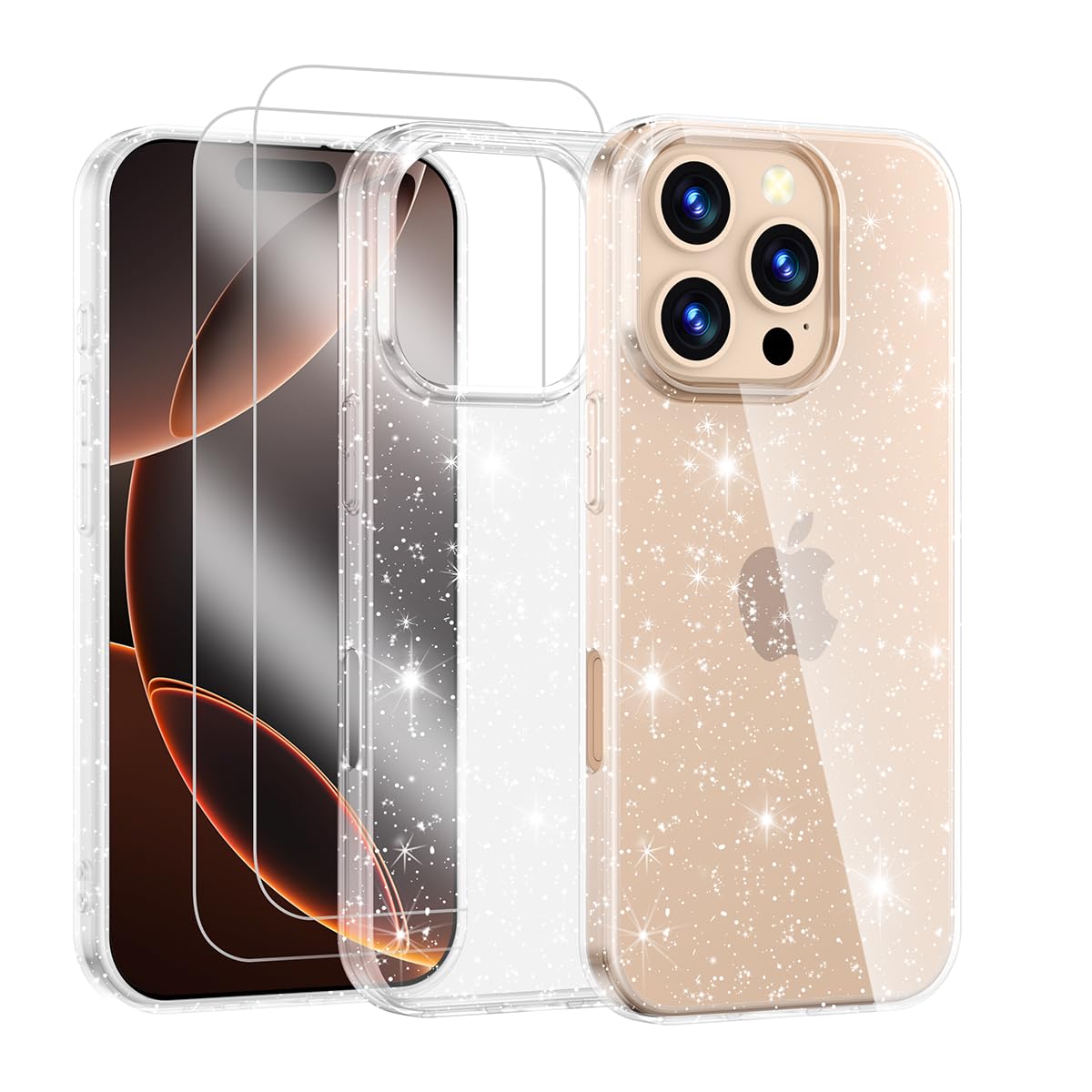 Noyabox for iPhone 16 Pro Max Clear Glitter Case with 2 Screen Protectors, Sparkling Soft Transparent TPU Bumper Scratch-Resistant for Women and Girls, Clear