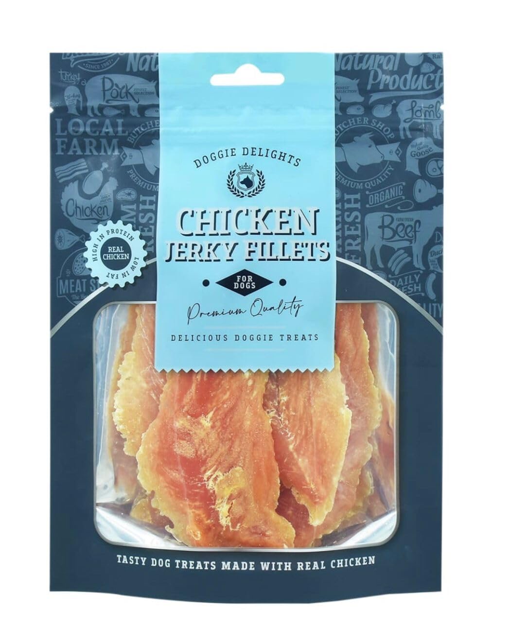 3x Doggie Delights Dog Treats For Dogs Premiam Quality Delicious Doggie Healthy Treats High In Protein Low in Fat Real (3xChicken Jerky Fillets 160g)