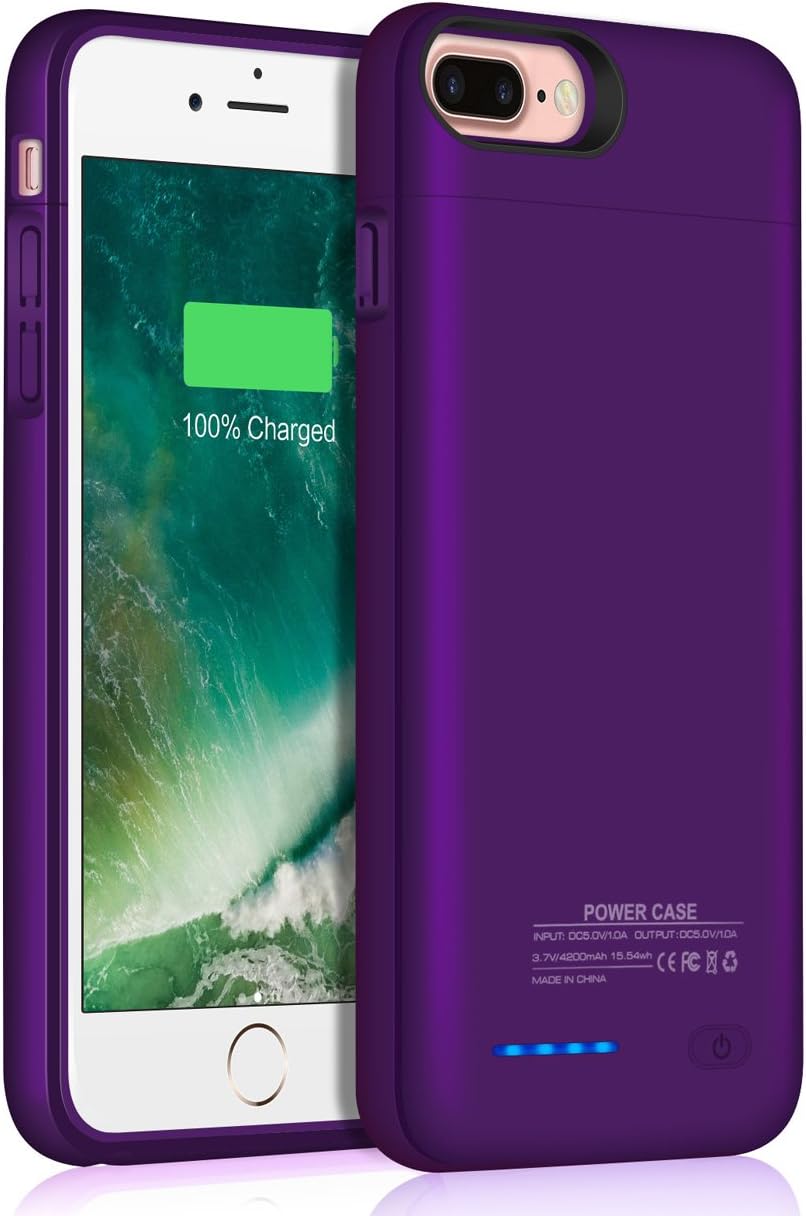 JUBOTY Battery Case for Iphone 7 Plus 8 Plus,4200mAh Slim Rechargeable Protective Portable Charging Case for iPhone 8 Plus/7 Plus Juice Power Bank Battery Charger Case (Purple-4200mAh)