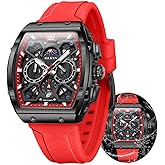 OLEVS Watches Men Chronograph Waterproof Rectangle Face Moon Phase Watches for Men Luminous Quartz Calendar Mens Wrist Watch - Silicon Strap