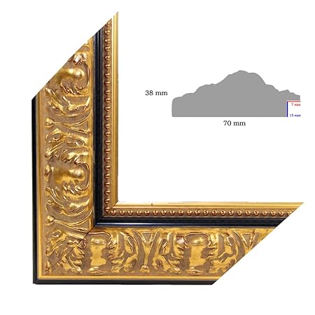 Barock Bilderrahmen ROMA 37x98 oder 98x37 cm in ALTGOLD SCHWARZ VERZIERT , LEER-Rahmen ohne Rückwand und ohne Kunstglas, 70 m