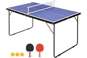 IDEALHOUSE Portable Ping Pong Table 4.5 ft, Indoor Outdoor Table Tennis Game Set with Net, 2 Paddles & 3 Balls, Foldable Comp