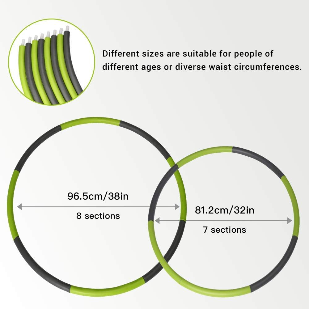 Pathonor Hoola Hoop for Adults Weight Loss, Weighted Hoola Hoops Hula Fitness Hoop with Skipping Rope Cute Soft Ruler, 8 Section Detachable Design(Green-Gray): Sports & Outdoors