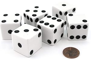 Set of 6 D6 25mm Large Opaque Jumbo Dice - White with Black Pip by Koplow Games