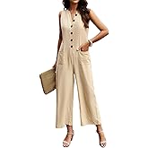 Zcargel Women Jumpsuit Elegant Sleeveless Button-Down Pocket Jumpsuit with Pockets 2024 V Neck Sleeveless One Piece Jumpsuits